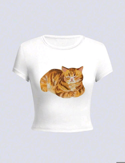 Camiseta con estampado de gato