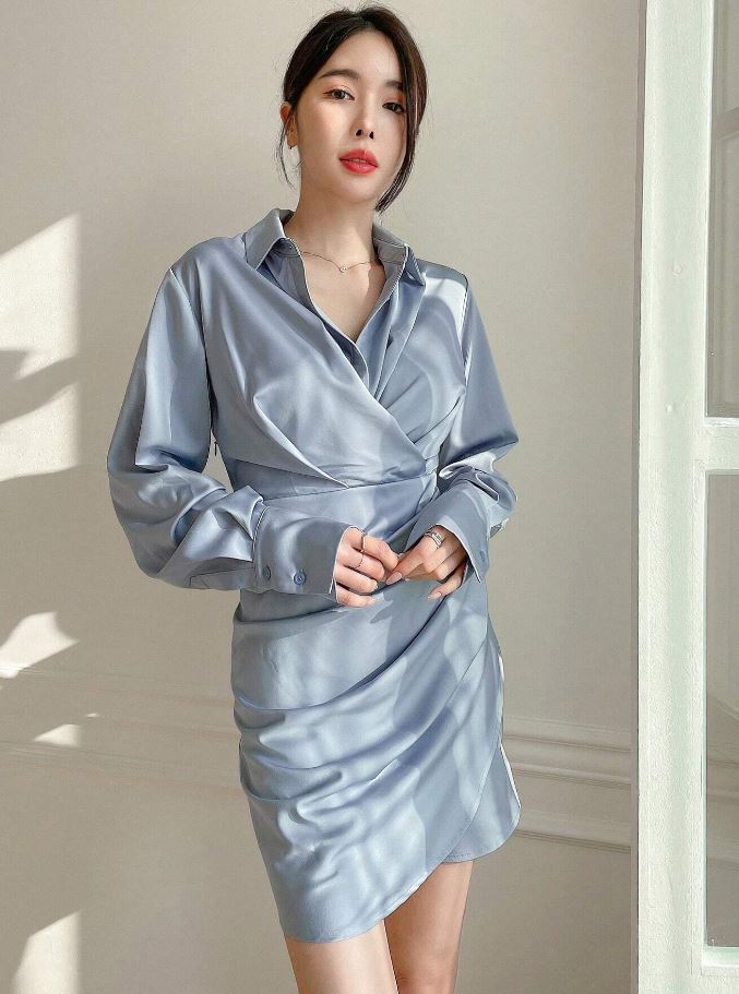 Vestido de camisa plisada HD09