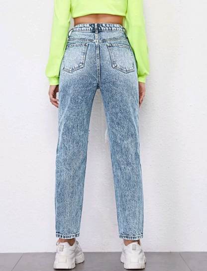 Jeans mom rotos de cintura alta CA03