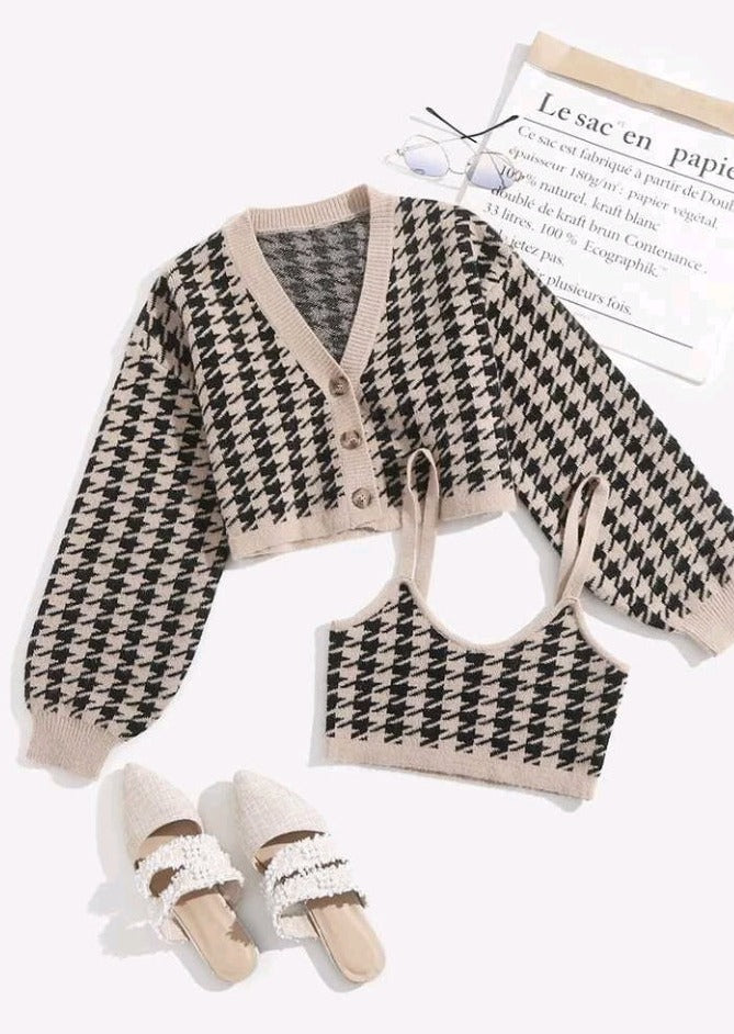 Cárdigan y top con patrón pata de gallo EM01